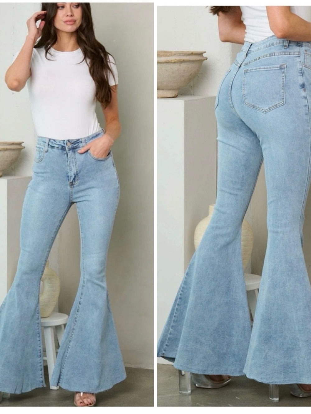 Peach Love California Light Blue High-Waist Flare Jeans